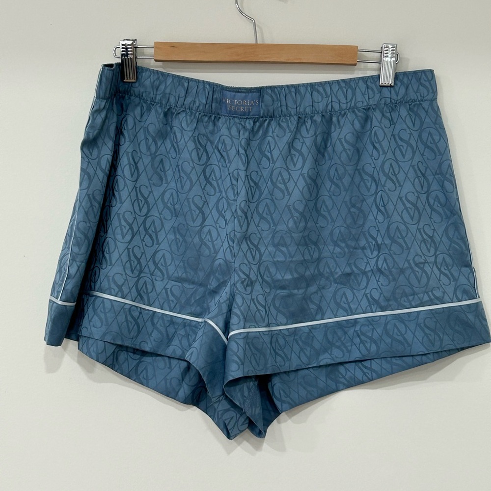 Victoria's Secret Blue Monogram Silk Satin Lounge Pajama Shorts XL